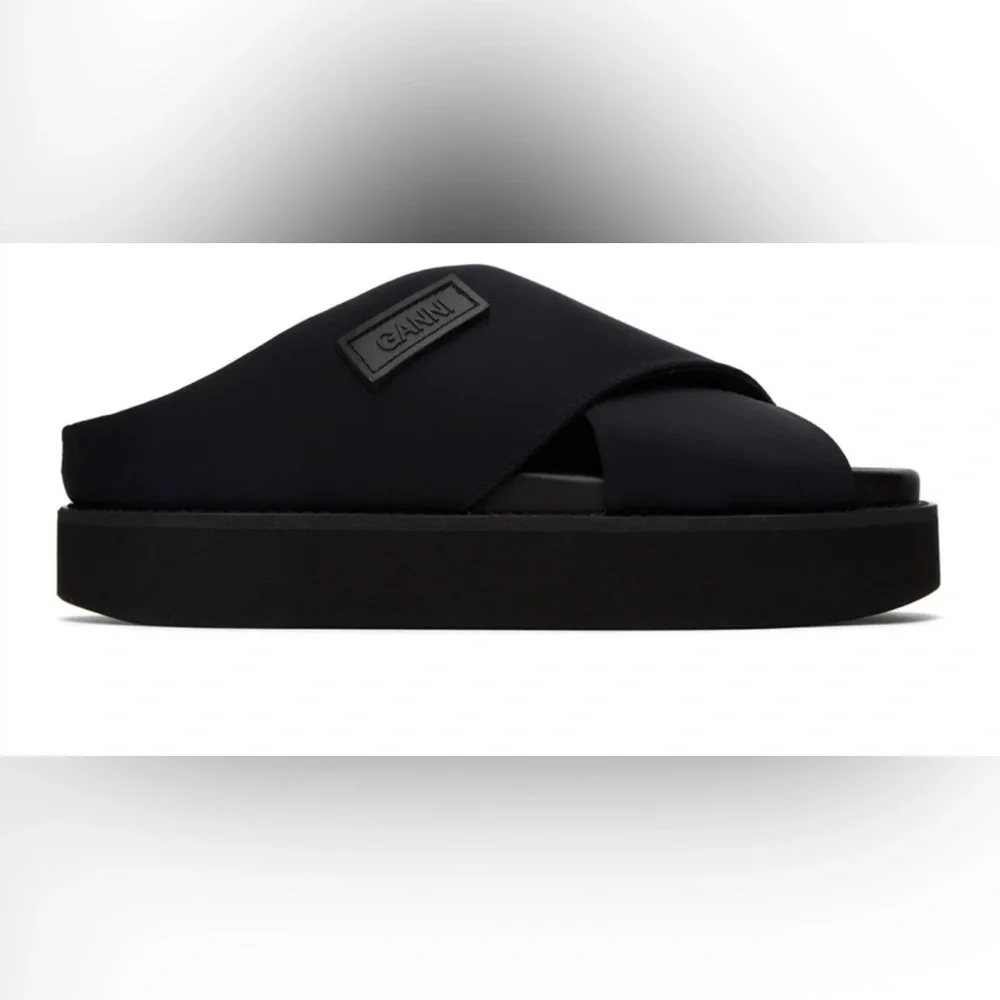 Ganni woman’s  Black Crossover Platform Slides Sz 42